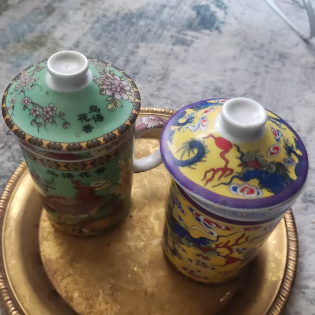 景德镇粉彩龙凤呈祥对杯家居陈设摆件