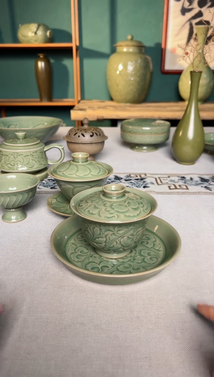 【闪购商品】其他纯手工宋式缠枝牡丹元宝三才盖碗