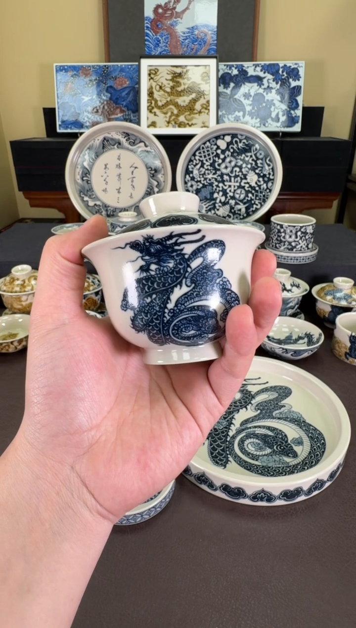 【闪购商品】瓷片二号釉龙蛇纹盖碗