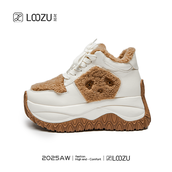 【LOOZU】龙足品牌女鞋2025新款熊猫加厚真毛冬季休闲板鞋 51610-1