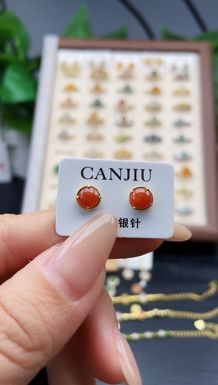 银S925镶嵌翡翠耳饰12