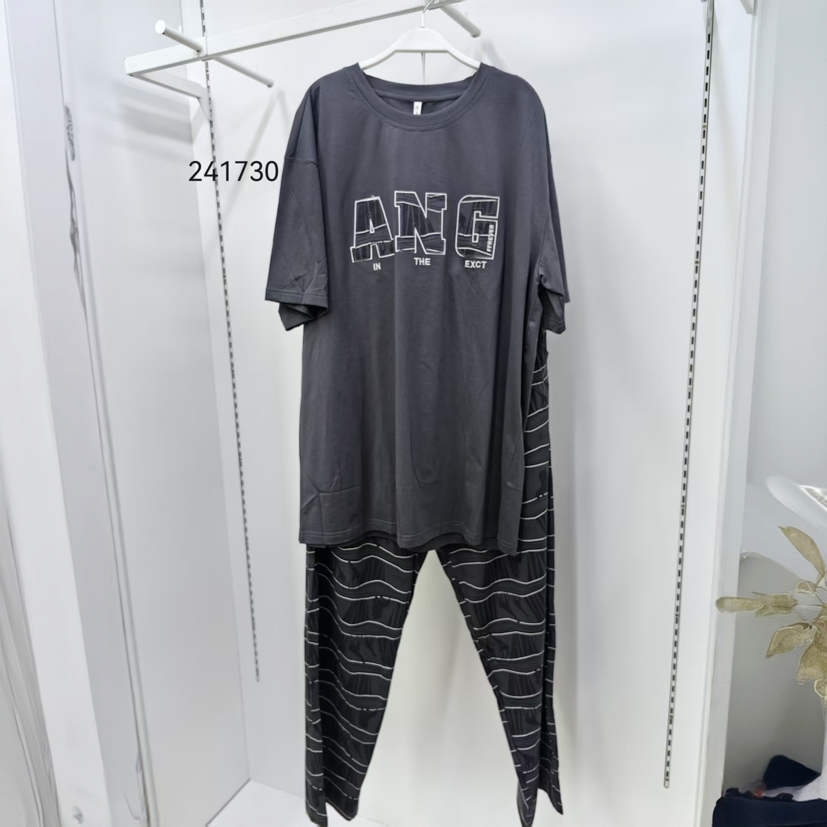 男士纯棉短袖长裤潮流百搭时尚家居服套装宽松简约休闲黑色241703