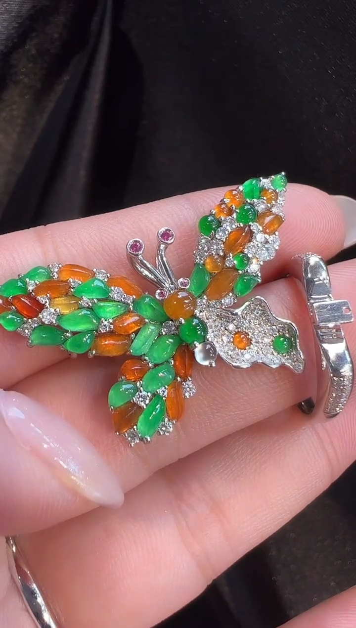 18K金镶嵌戒指翡翠胸针两用款AL6