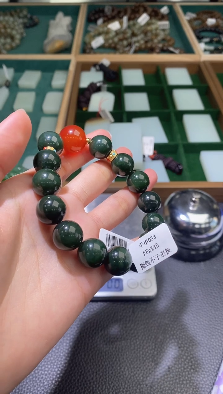 定制和田玉碧玉手串14mm