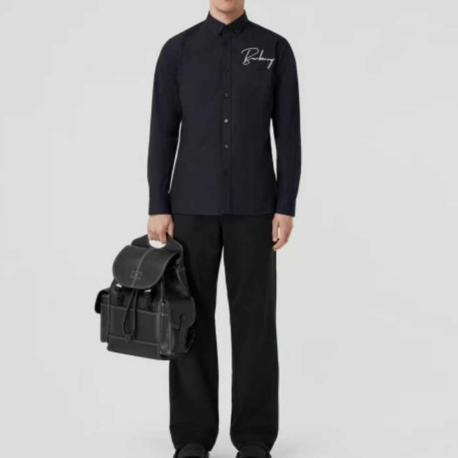 未使用 BURBERRY/博柏利 藏蓝色字母logo长袖衬衫 MSN30205