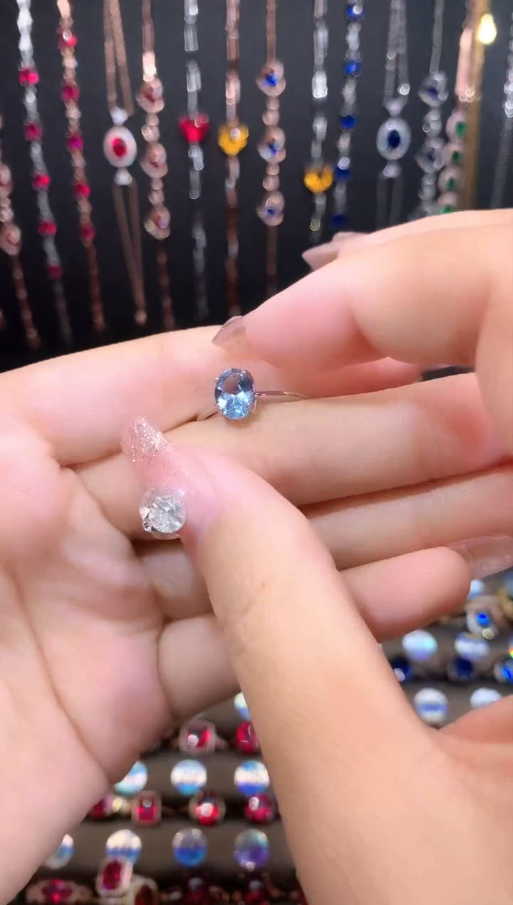 【闪购商品】蓝宝石戒指银S925镶嵌中彩蓝6.8银