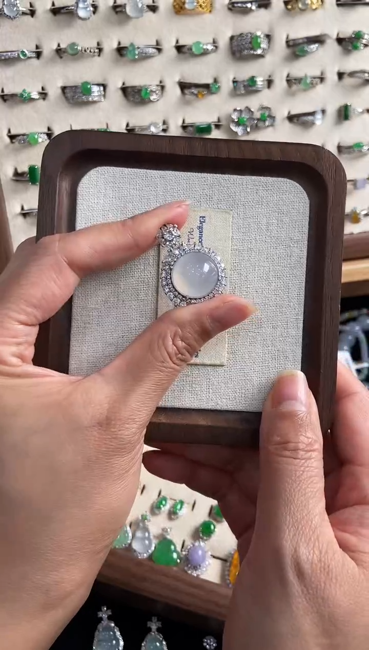 银S925镶嵌挂件翡翠我***呢吊坠