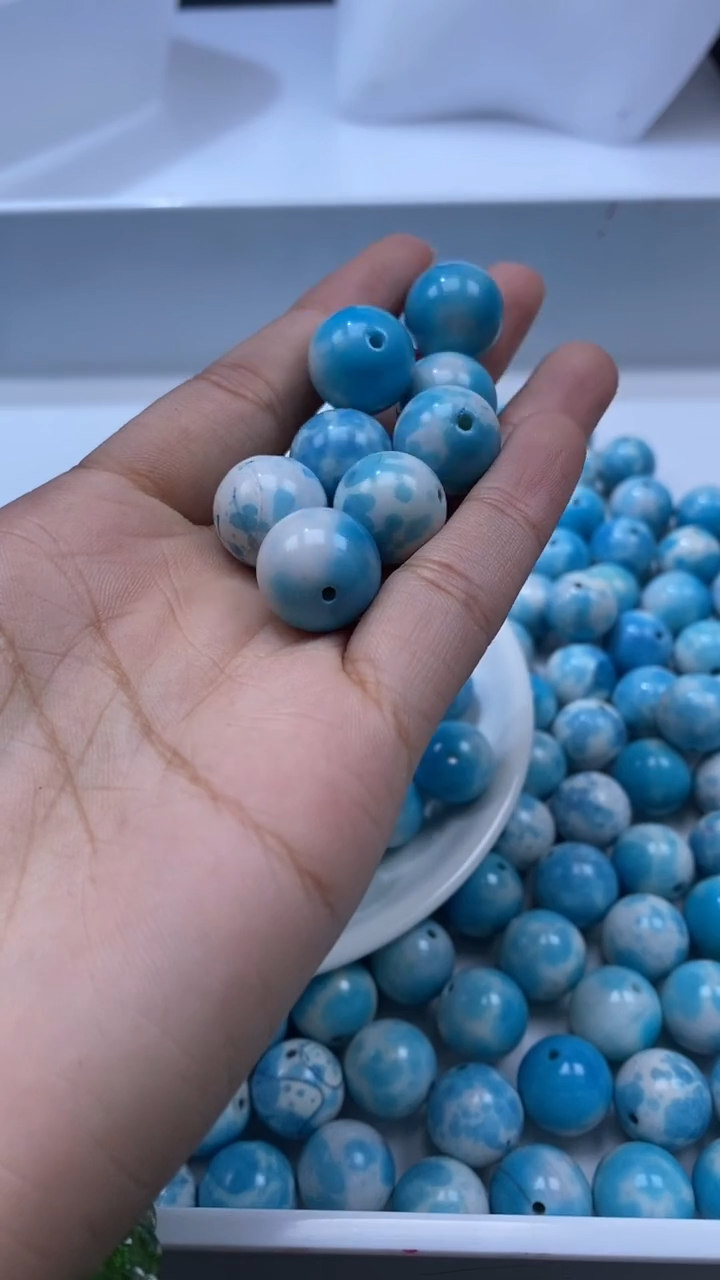 颈饰未镶嵌石英岩玉W1881-海*纹石14mm*2颗