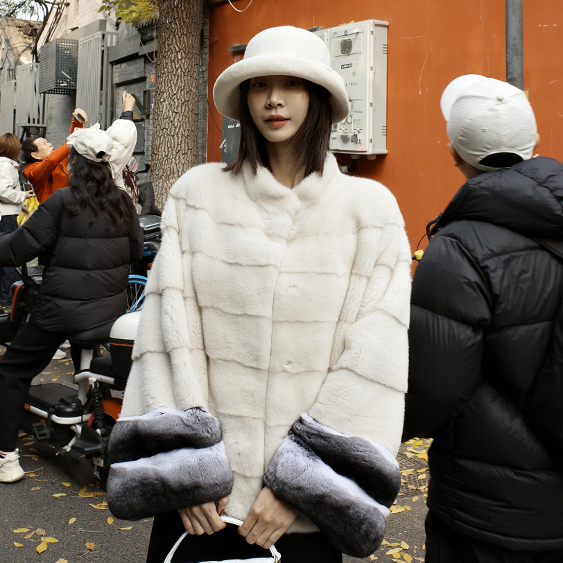 【CHENSMCHEN×JCSO】进口横排珍珠拼龙猫水貂外套女秋冬CdSP10120NL