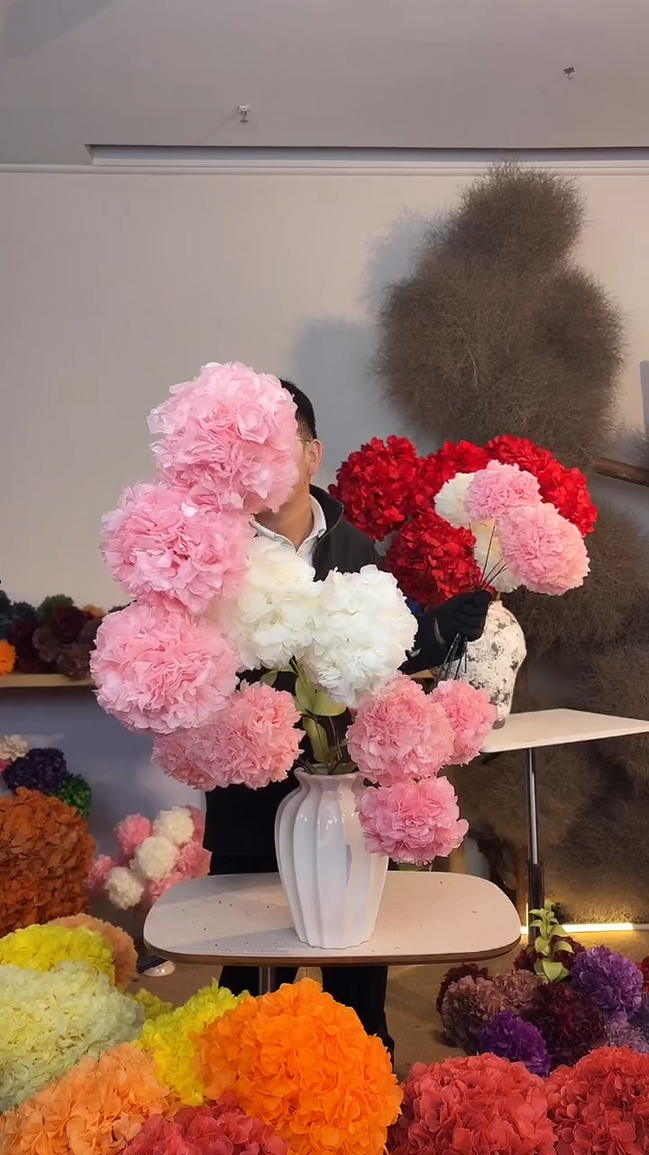 130  漂色永生绣球小球5枝 粉3/白2