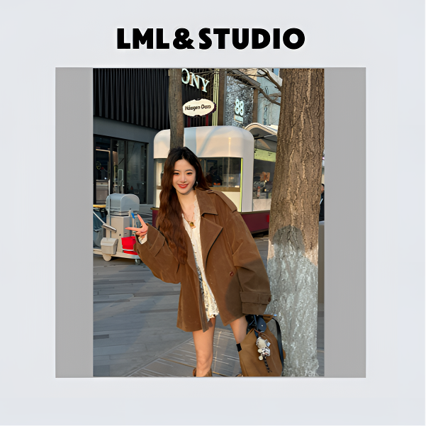 LI明兰【风衣外套】2025春款上新复古时尚绒面外套