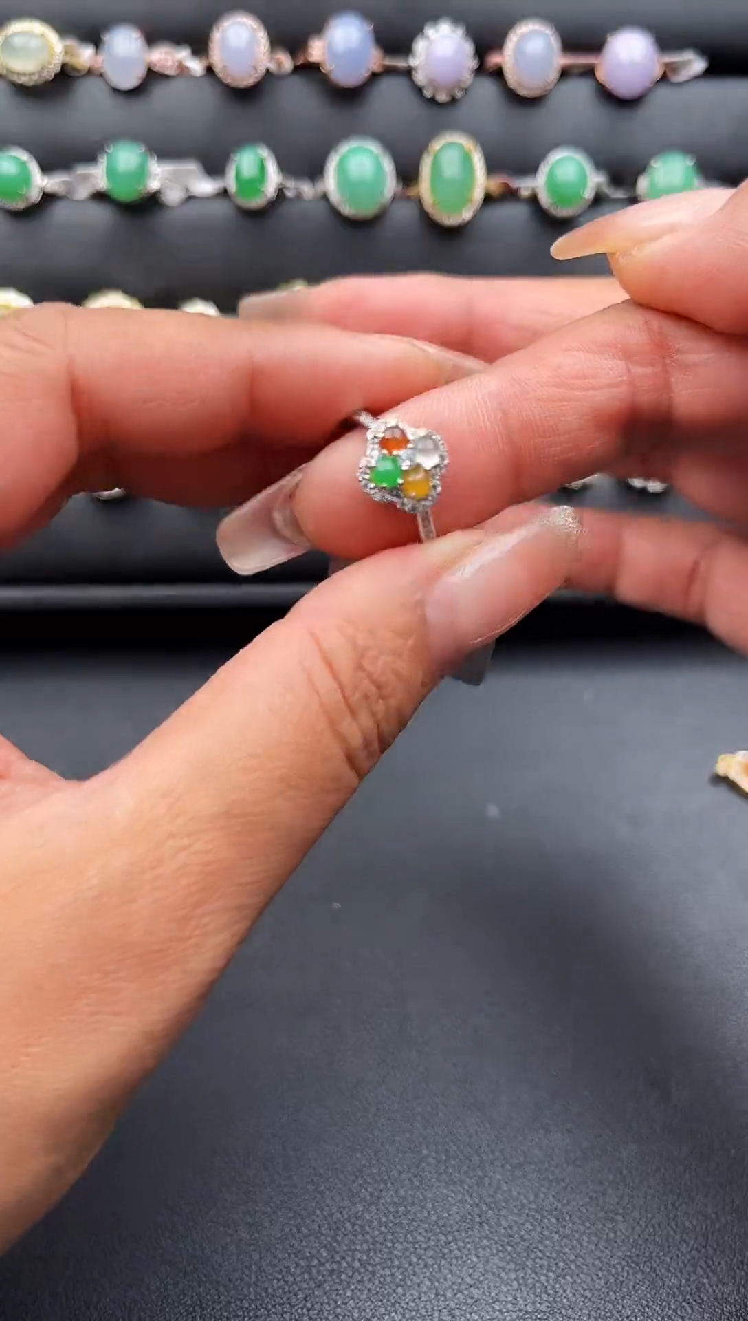 【闪购商品】翡翠戒指银S925镶嵌缅甸天然A货翡翠S925银镶嵌