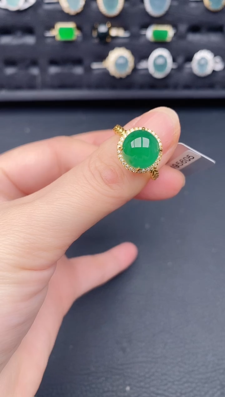 银S925镶嵌戒指翡翠天然a货翡翠100