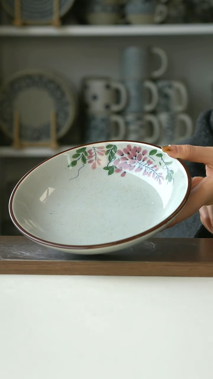 陶中式复古紫藤絮语主菜深盘19.5cm@4-2@微瑕