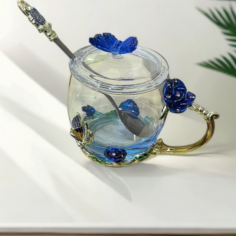 琅彩水杯家用客厅创意轻奢咖啡杯女时尚玻璃杯早餐牛奶杯套装