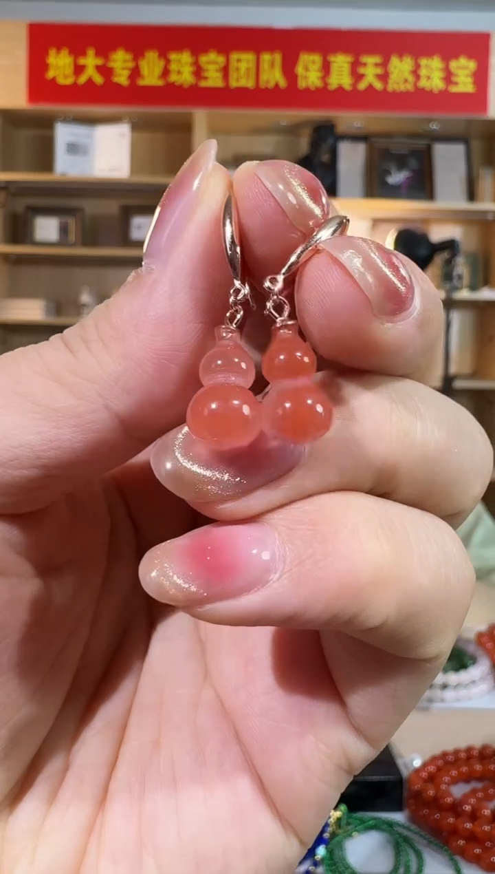 银S925镶嵌南红玛瑙耳饰南红葫芦耳钩多样性发 一