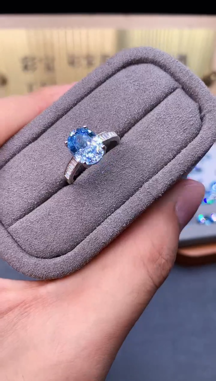 海蓝宝石戒指银S925镶嵌4654