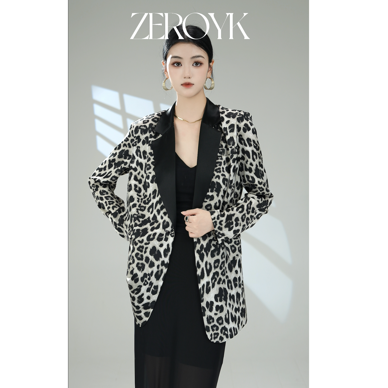 ZEROYK翎蔻 深圳南油桑蚕丝醋酸薄款豹纹西装外套上衣
