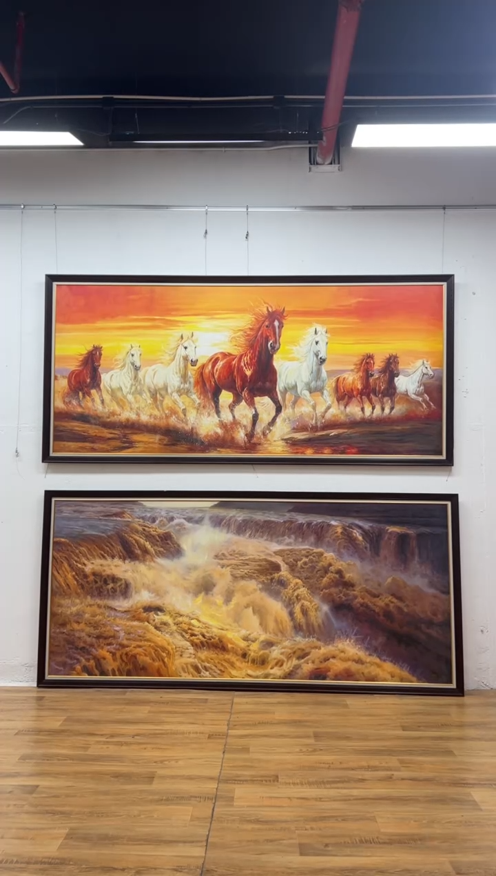 油画?**?【张俊龙】八骏图办公室客厅茶室玄关客厅挂画油画版画
