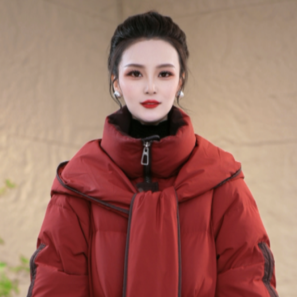 冬季设计感围巾连帽优雅百搭白鸭绒羽绒服M-XL