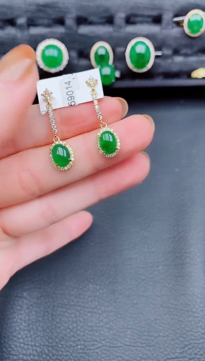 【闪购商品】翡翠耳饰银S925镶嵌天然A货翡翠477