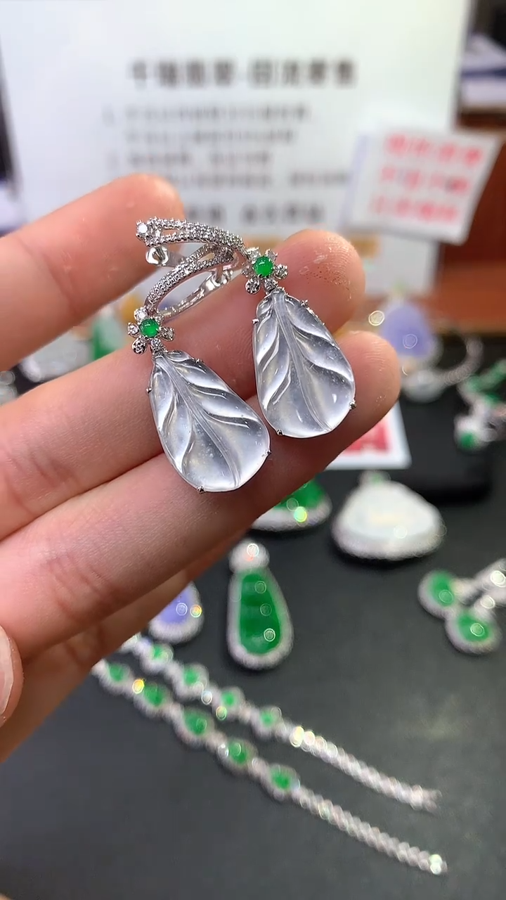 【闪购商品】翡翠耳饰18K金镶嵌耳饰回流不退不换|12800+0