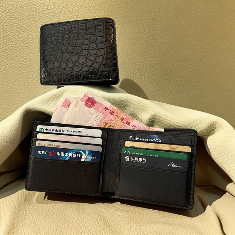 【森帝】纯水染美洲鳄湾鳄皮钱包男士真皮短款钱夹新款简约薄款钱包