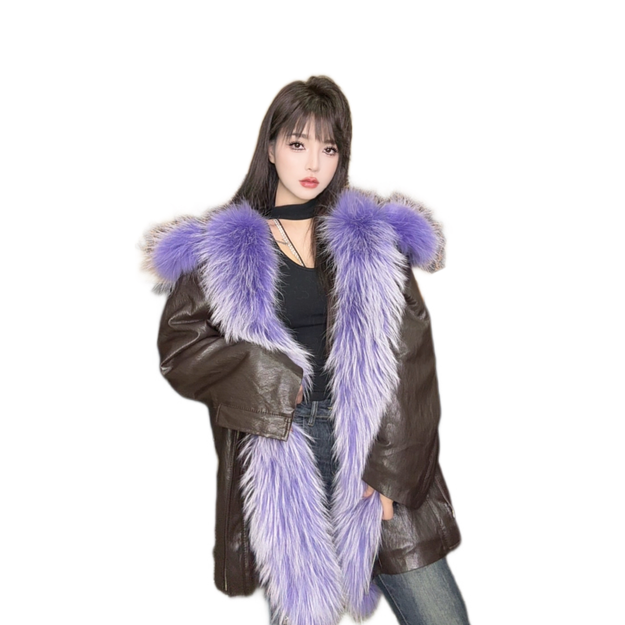 25730连帽大毛领不可拆拼接百搭显瘦款短外套