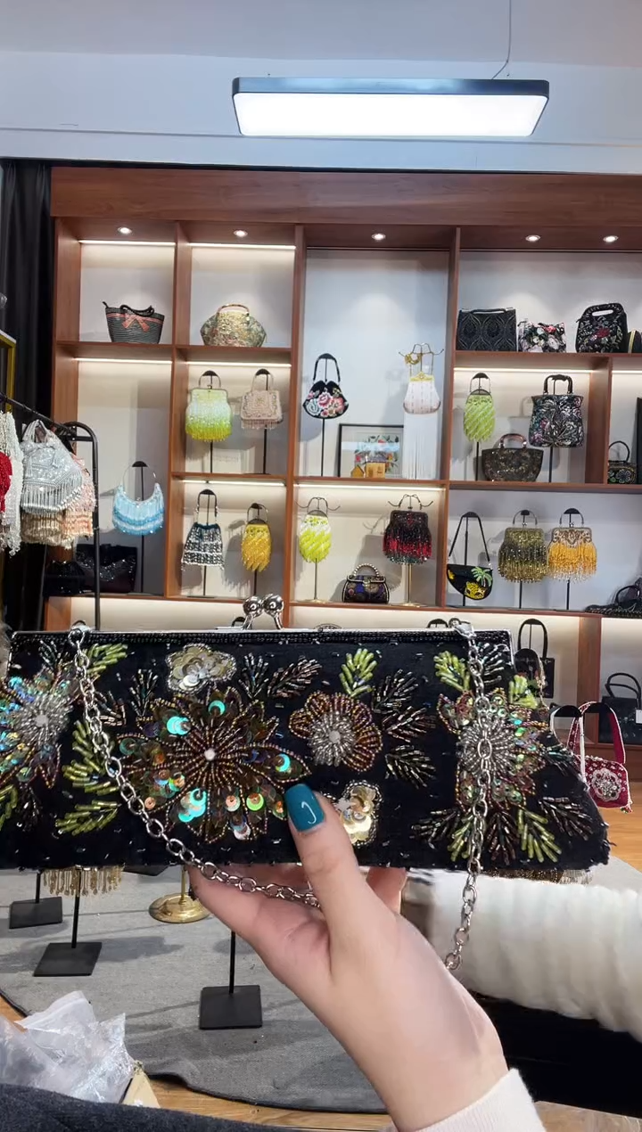 织物陈*no退手工珠珠包包腋下斜跨包手拿包手提晚宴包 