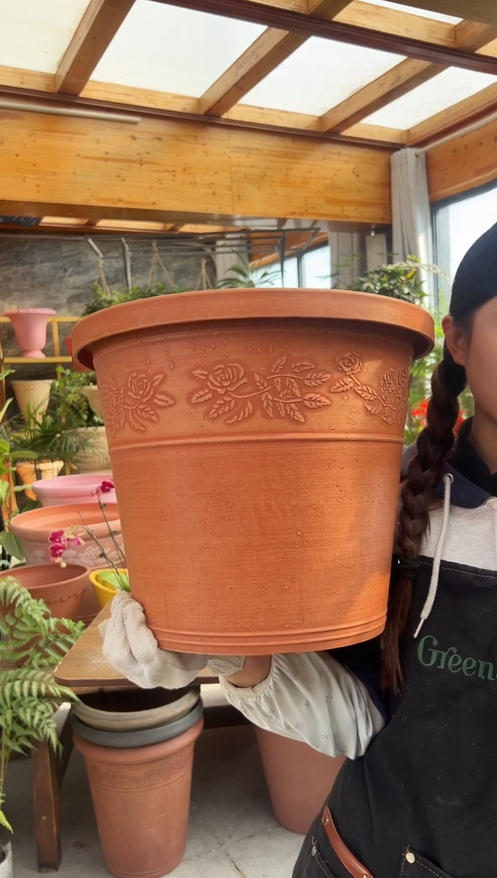 38*31.5/橙色外贸尾单浮雕强体花盆/UL38