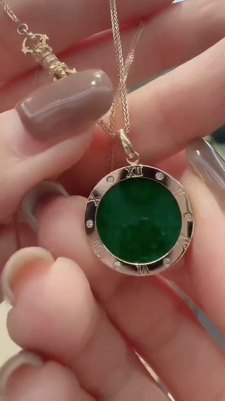 翡翠18K金镶嵌吊坠(不含链)18K金翡翠吊坠多样性发货发其一