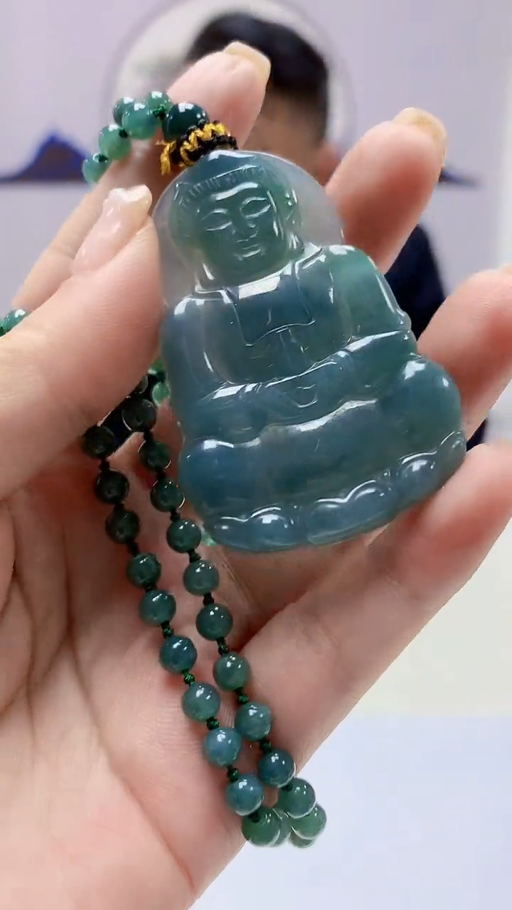 【闪购商品】定制翡翠未镶嵌4969ms-毛货34观音赠珠链