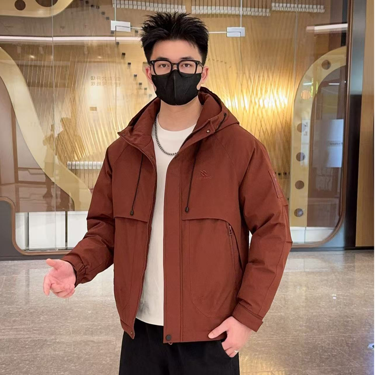 男士潮牌连帽加厚保暖羊绒服2588