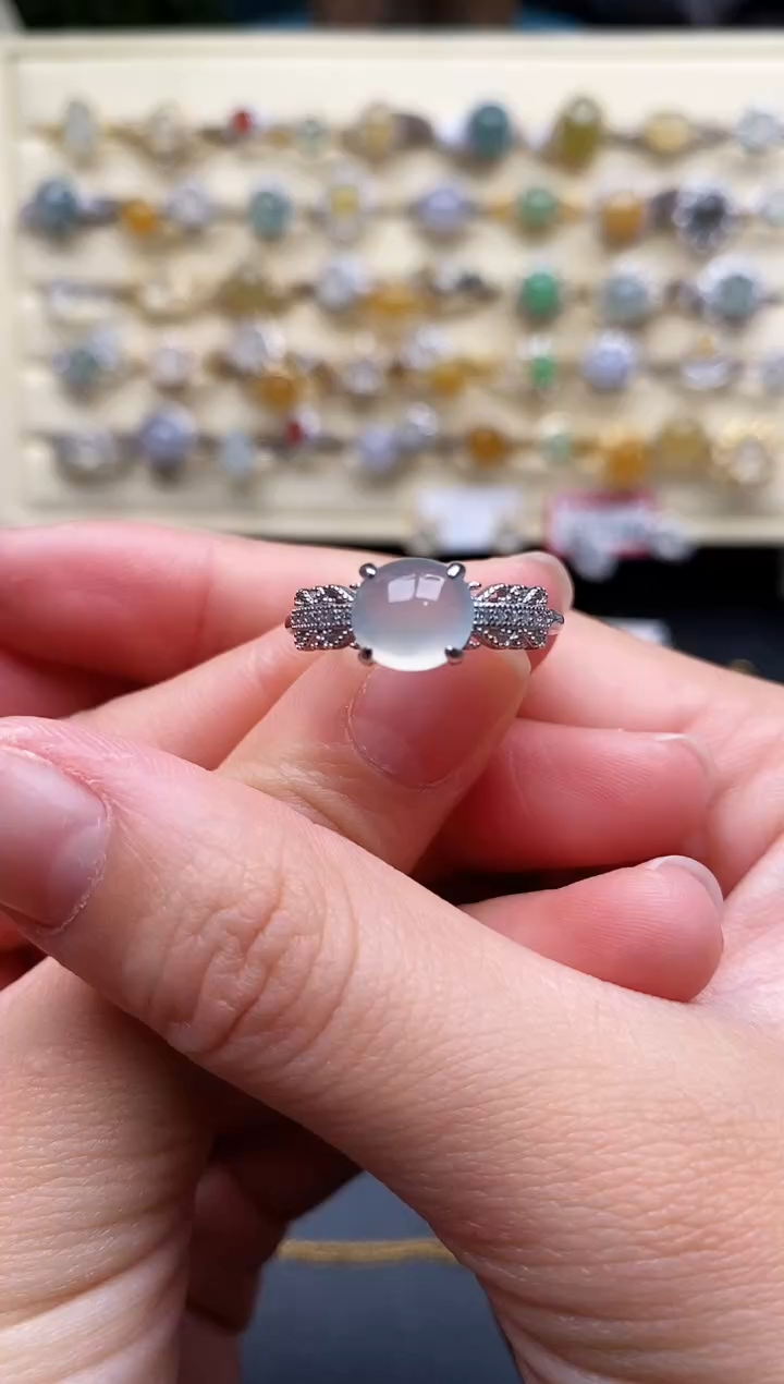 翡翠戒指银S925镶嵌55555555+7