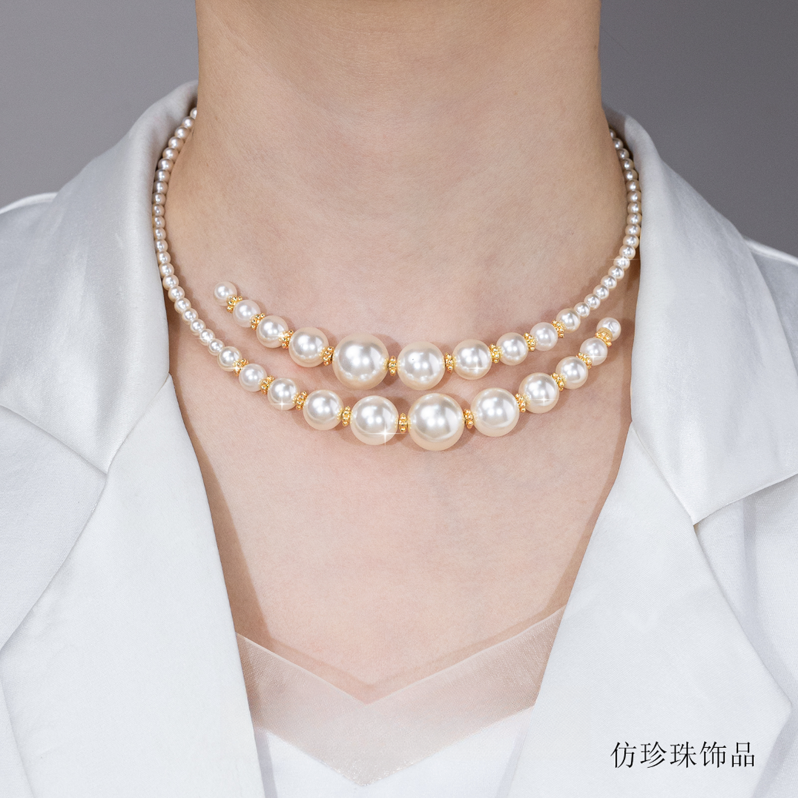 铜合金仿珍珠项链 铜合金亚克力[气质女神]新款气质优雅设计感珠