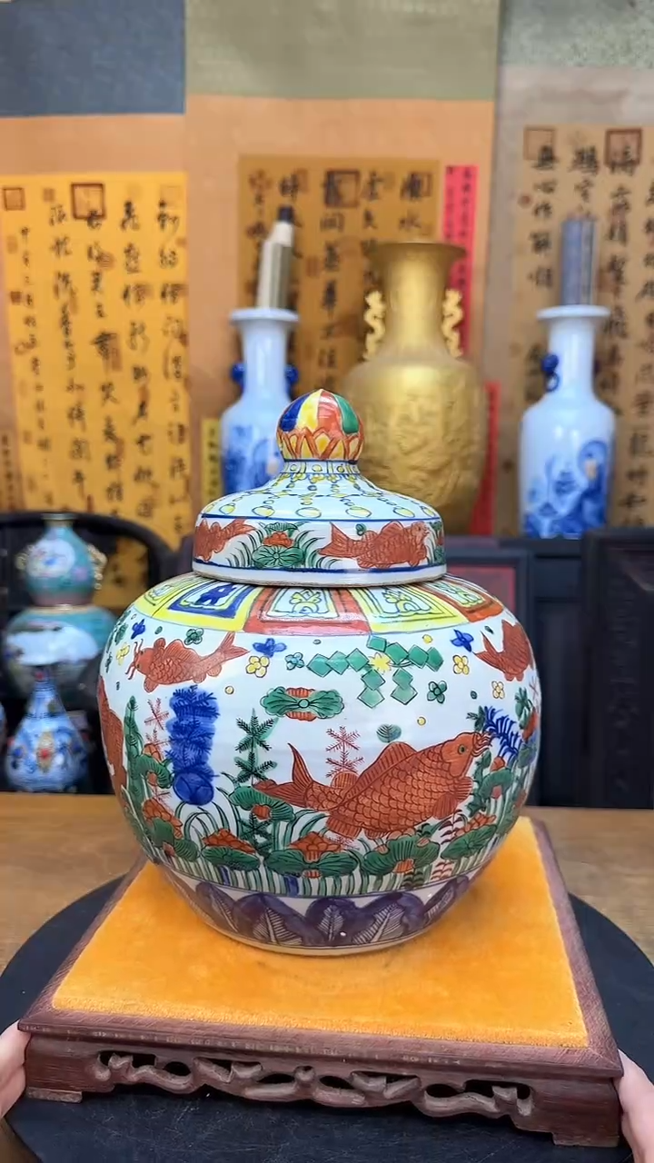 【闪购商品】瓶景德镇陶瓷客厅摆件鱼藻罐
