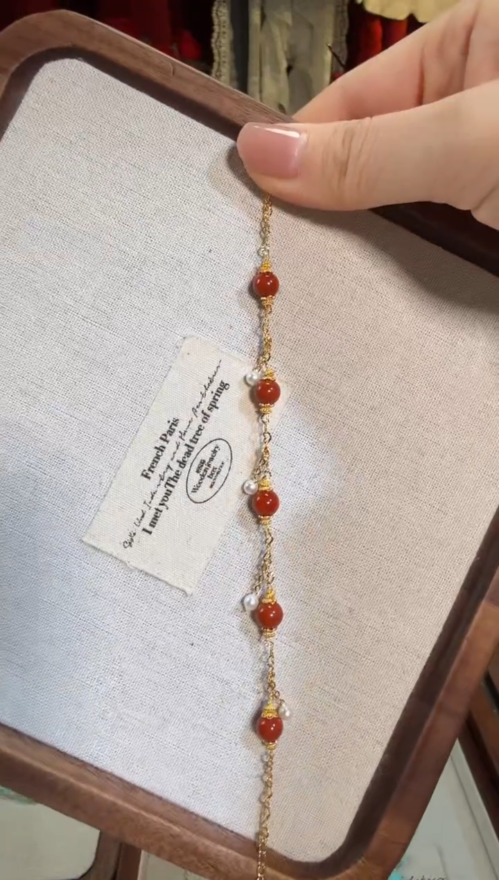 【闪购商品】南红玛瑙手链银S925镶嵌火焰纹流苏