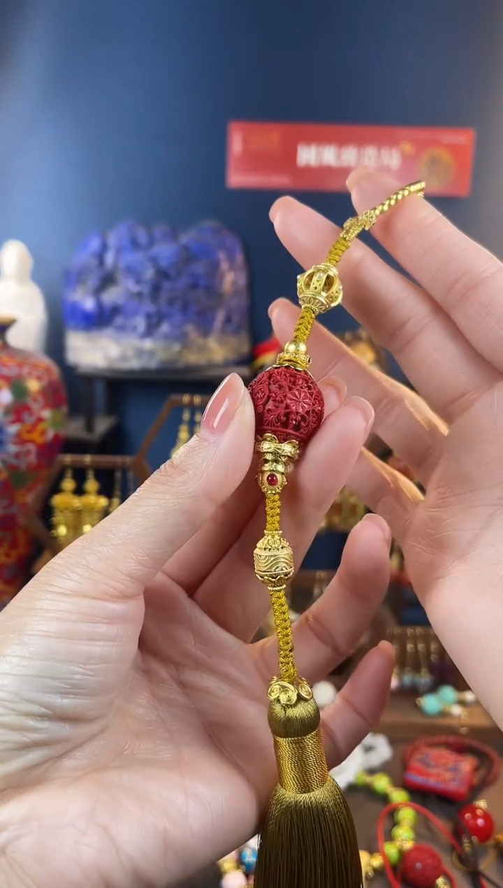 手工艺品琉璃呆*呗，红色琉璃压襟