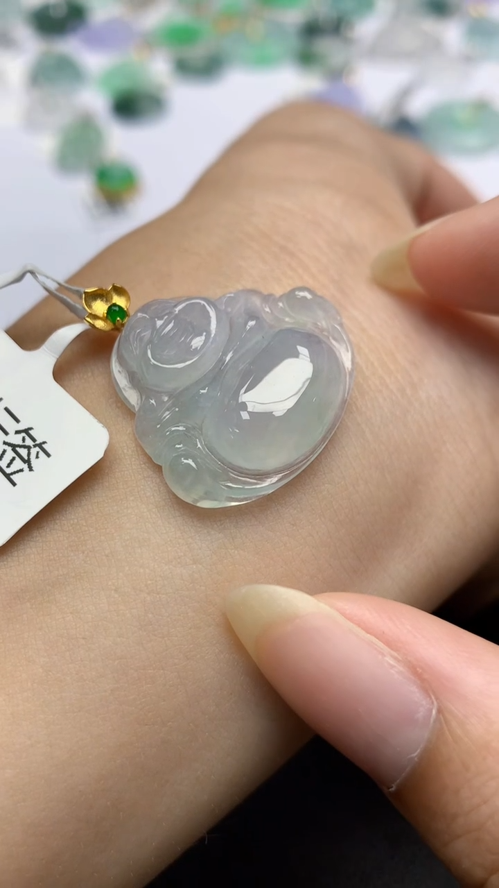 颈饰18K金镶嵌翡翠天然缅甸a货翡翠百元以上9元证书费自理