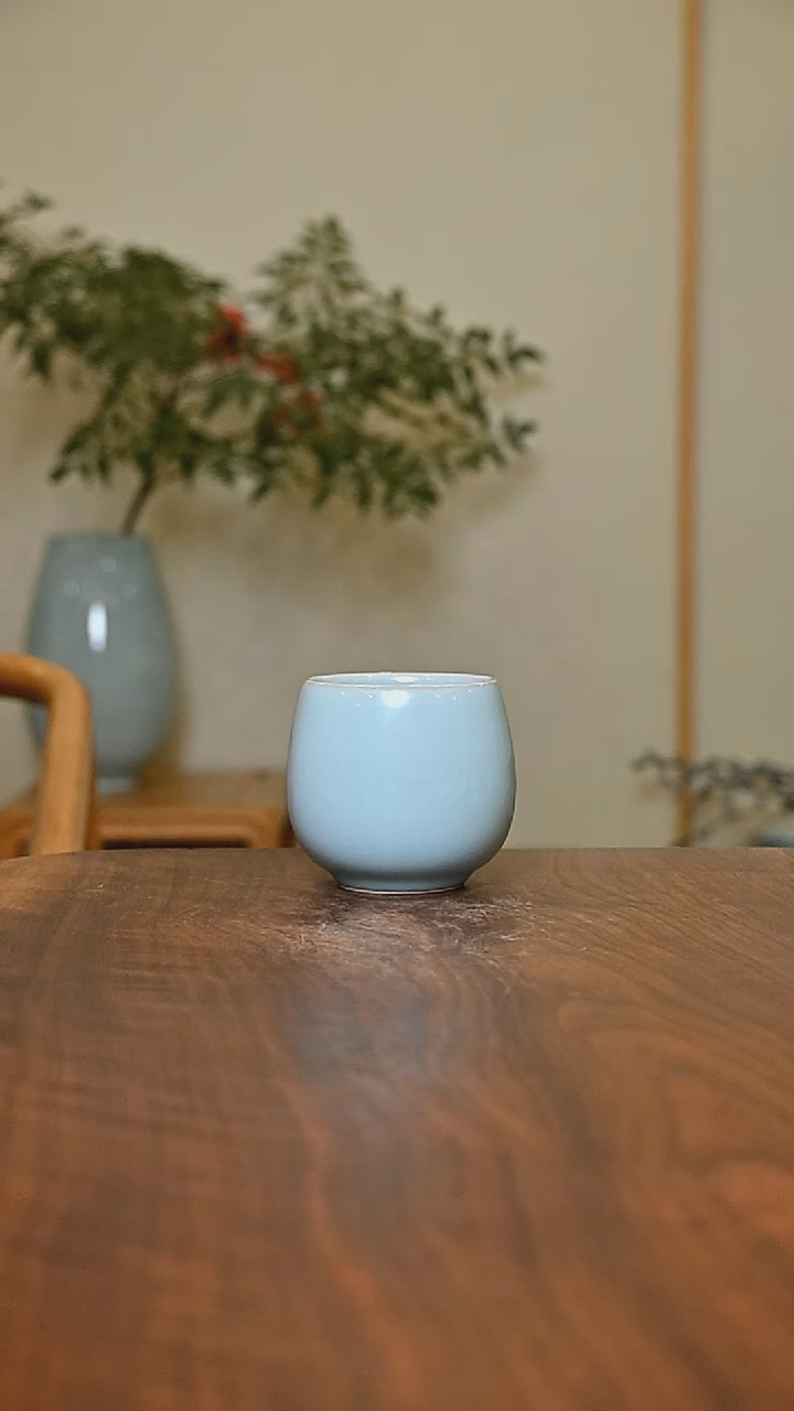 暖心杯 天青 微瑕 朱家汝窑款