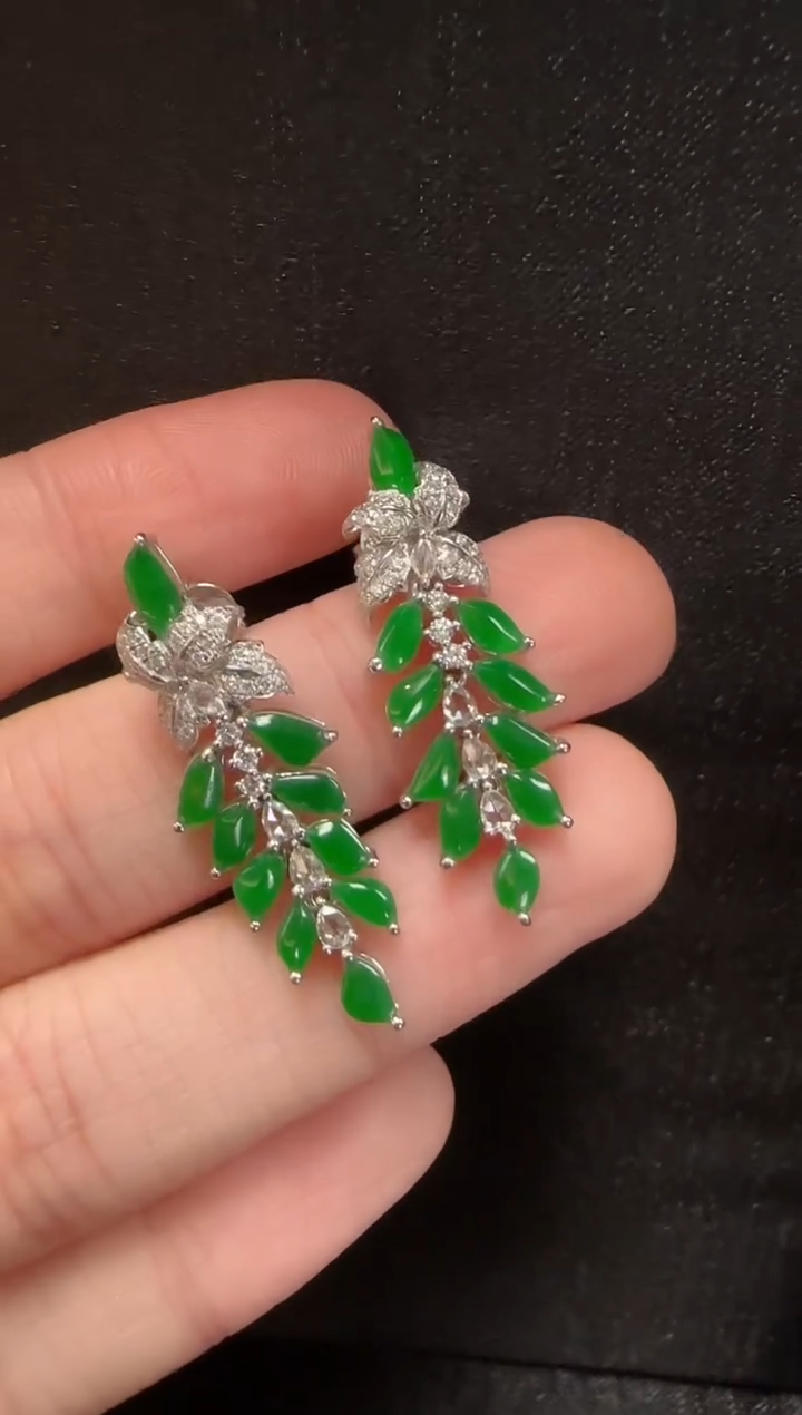 18K金镶嵌翡翠耳饰001麦穗一对