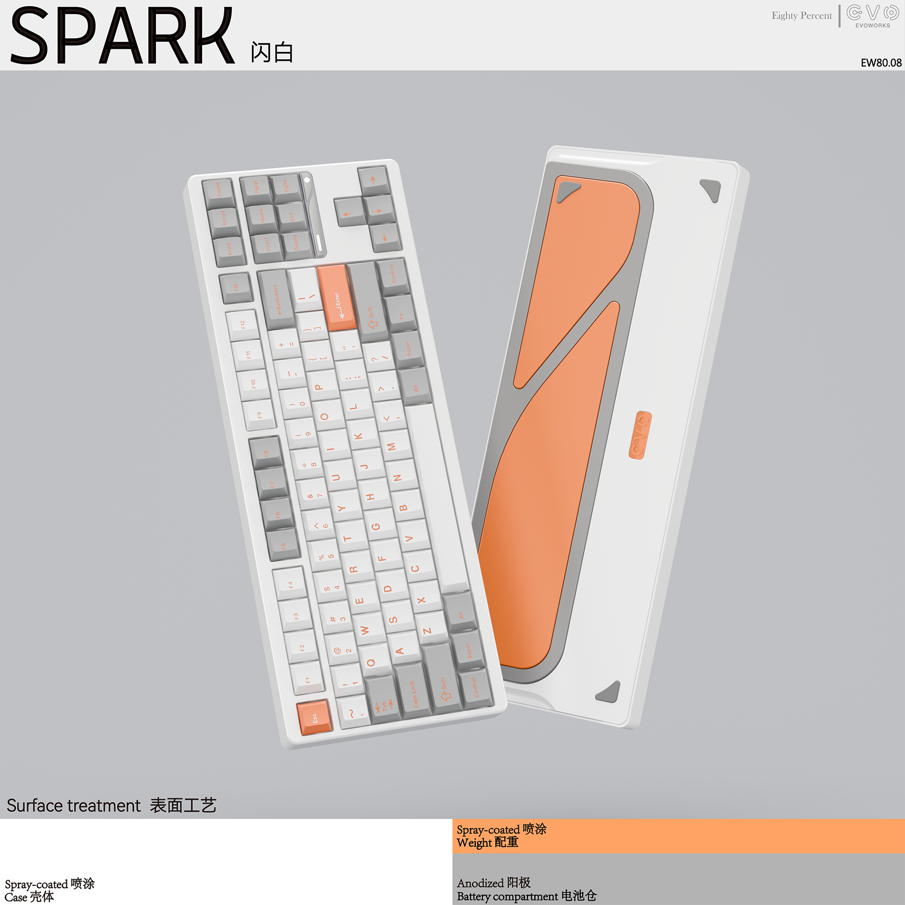 TickType机械键盘evo80 喷涂闪白 三模 客制化铝坨坨键盘