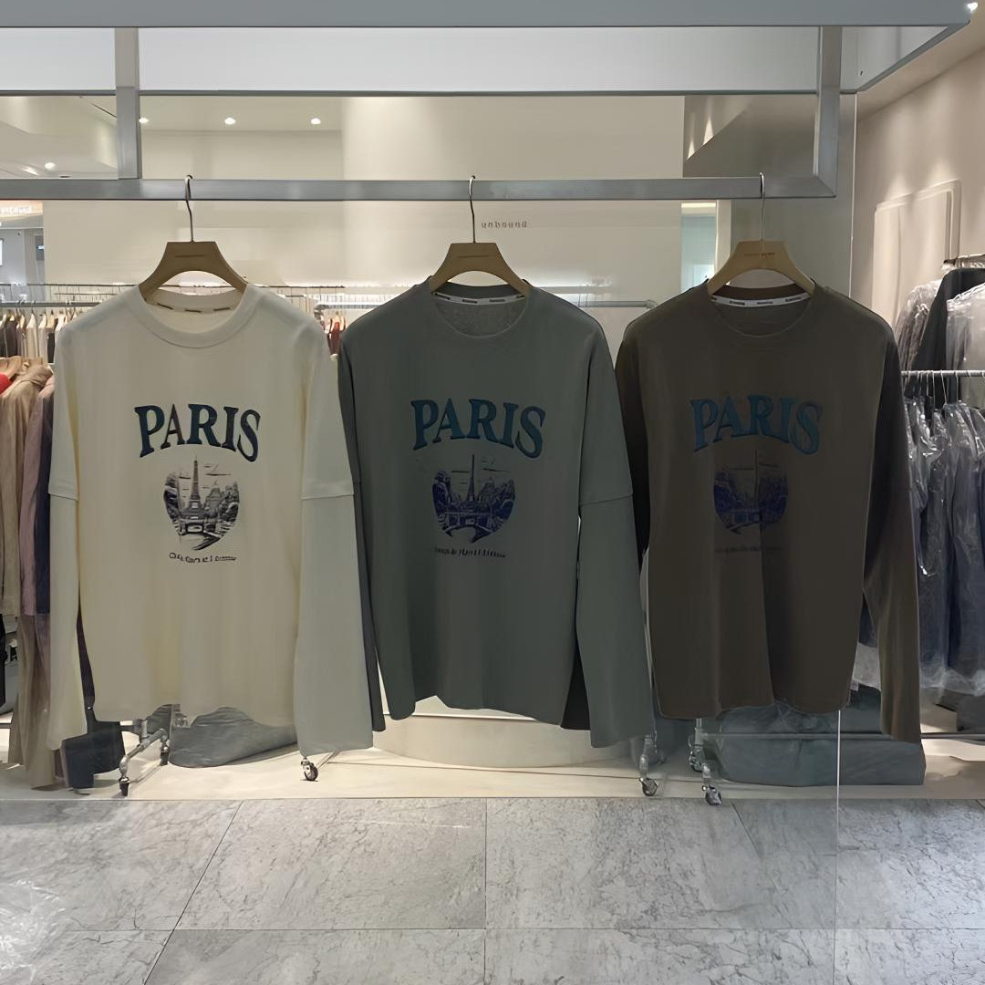 【July七月】NO退换-韩国正品东大门RE长袖拼接纯棉T休闲百搭