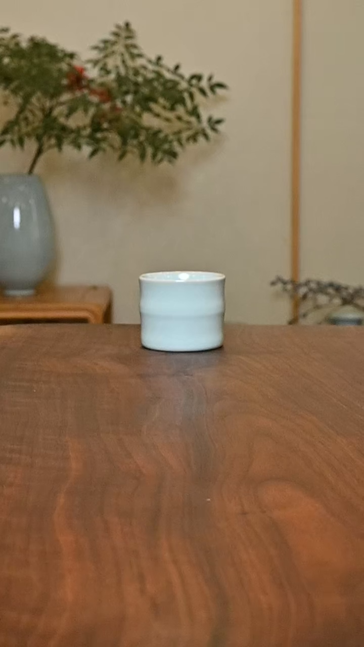 竹节杯 天青 微瑕 朱晓辉款