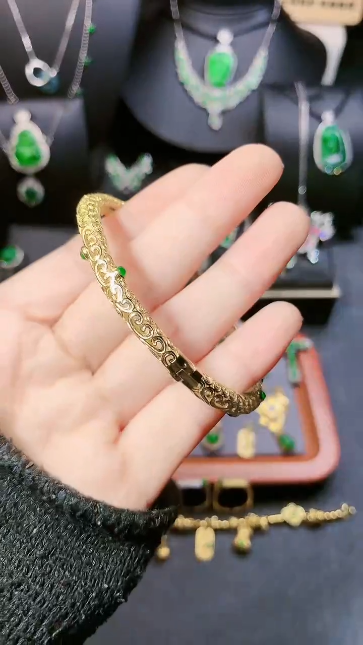 【闪购商品】翡翠手镯银S925镶嵌手镯