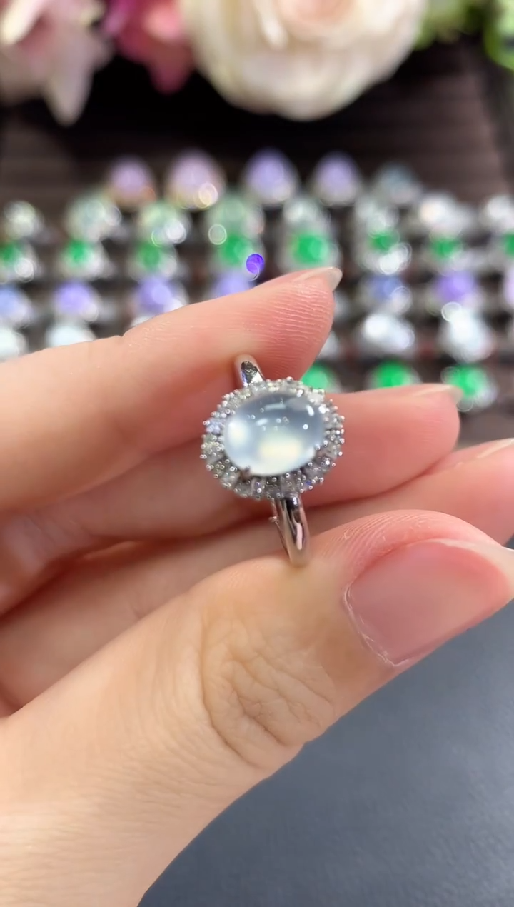 18K金镶嵌戒指翡翠b79  