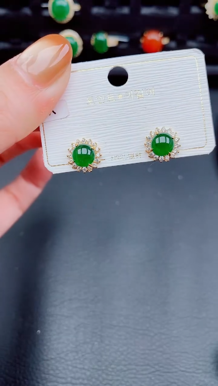 【闪购商品】翡翠耳饰银S925镶嵌天然a货翡翠279