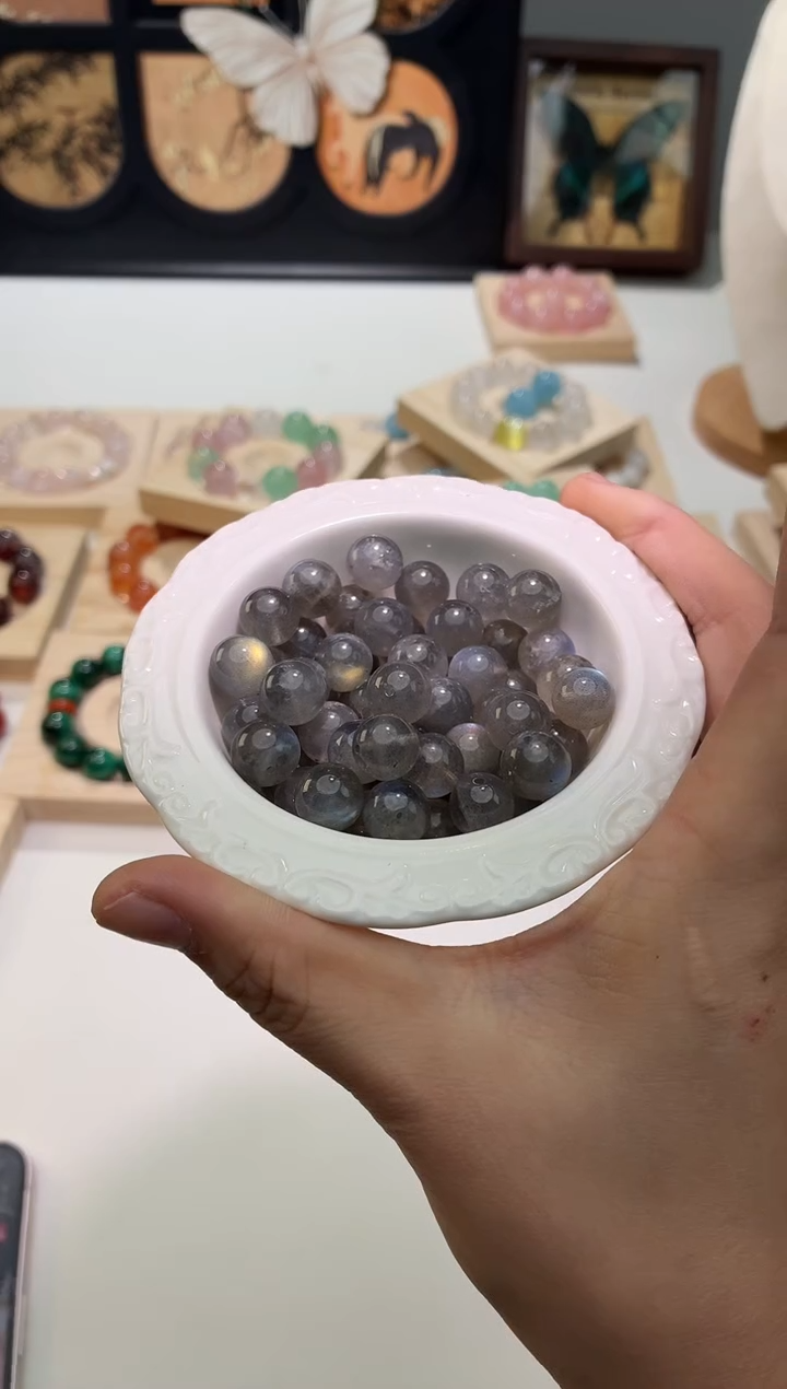 长石裸石6A-1天然彩光灰月光单颗10mm