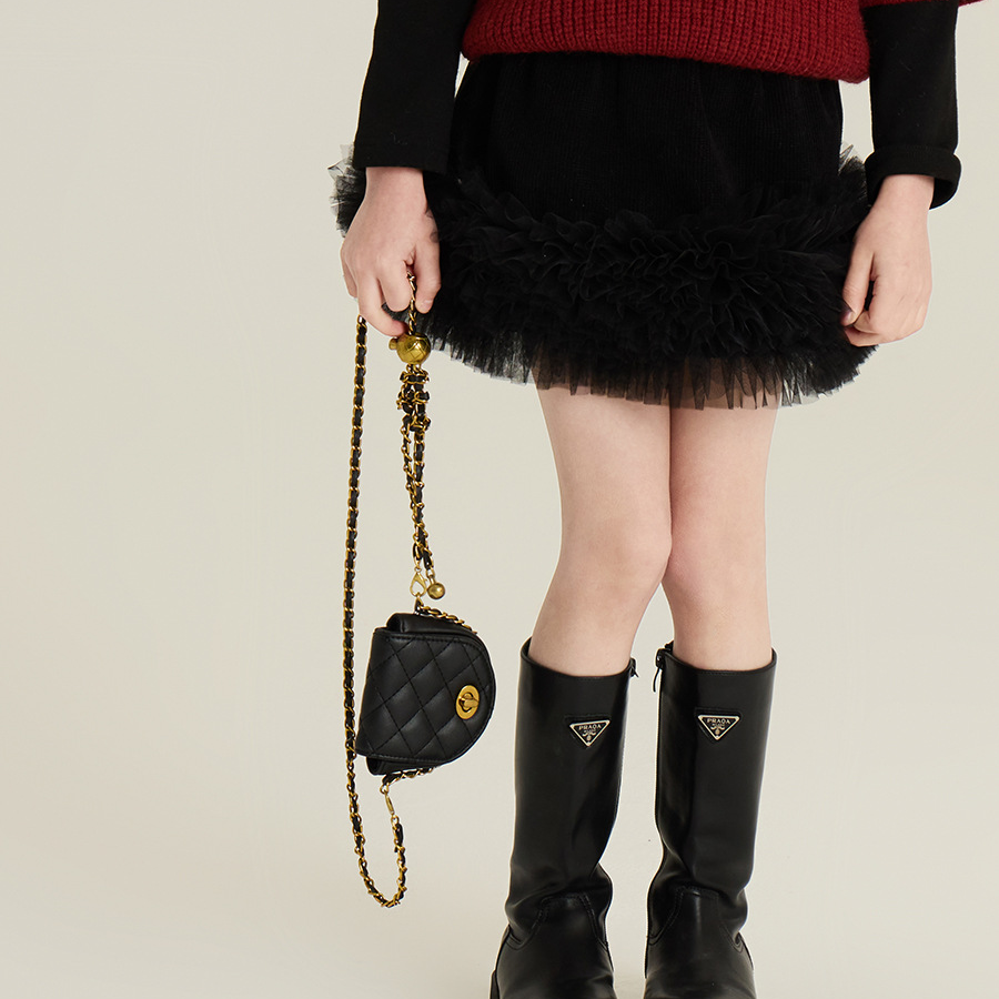【小梨涡】一体绒欧棉绒女童百搭网纱拼接半身裙元旦拜年服24B008