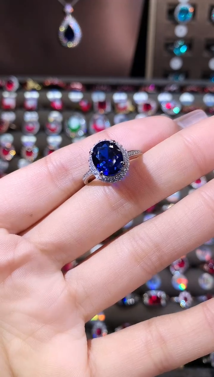 戒指蓝宝石银S925镶嵌810银色